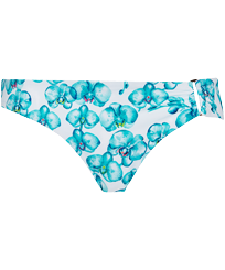 Women Swim brief and Boxer Printed - Women Bikini Bottom Midi Brief Orchidees, White front view
