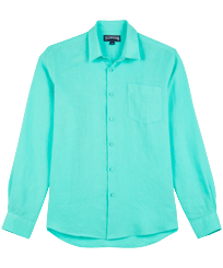 Men Others Solid - Men Linen Shirt Solid, Lagoon front view