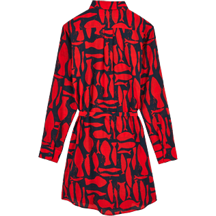 Mujer Vestido Estampado - Vestido camisero largo con estampado Silex Fishes, Amapola back Mujer Vestido Estampado - Vestido camisero largo con estampado Silex Fishes, Amapola back