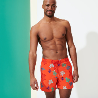Men Classic Embroidered - Men Swimwear Embroidered Ronde Des Tortues, Medlar front worn view