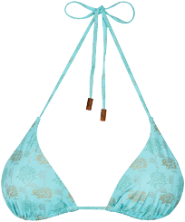 Women Triangle Printed - Women Bikini Top Iridescent Flowers of Joy, Lazulii blue front view