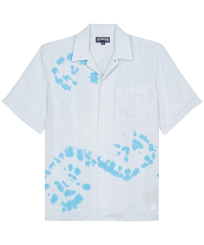 Men Bowling Shirt Linen and Cotton Snail Tie & Dye Azure front view