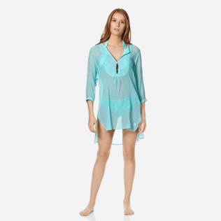 Femme AUTRES Uni - Robe de Plage Femme en Coton et Soie Crépon Uni, Acqua frontworn Femme AUTRES Uni - Robe de Plage Femme en Coton et Soie Crépon Uni, Acqua frontworn