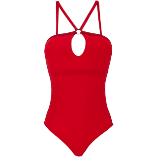 Women One piece Solid - Women centred ring one piece swimsuit Tuxedo, Red polish front Women One piece Solid - Women centred ring one piece swimsuit Tuxedo, Red polish front