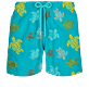 Men Classic Embroidered - Men Swim Trunks Embroidered Ronde Des Tortues, Ming blue front view