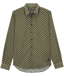 Camisa de verano unisex en gasa de algodón con estampado Smoked Fish Zafiro vista frontal