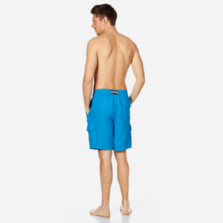 Men Others Solid - Men Cargo Linen Bermuda Shorts Solid, Hawaii blue backworn Men Others Solid - Men Cargo Linen Bermuda Shorts Solid, Hawaii blue backworn
