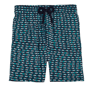 Garçons Classique Moorea Imprimé - Maillot de bain Garçon Stretch Modernist Fish, Bleu marine front Garçons Classique Moorea Imprimé - Maillot de bain Garçon Stretch Modernist Fish, Bleu marine front