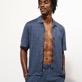 Men Others Solid - Unisex Linen Shirt Solid, Navy heather details view 4