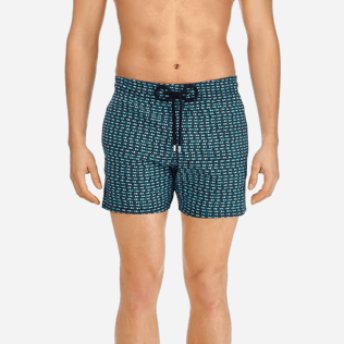 Men Short, Fitted Printed - Men Short and Fitted Stretch Swimwear Modernist Fish, Navy supp1 Men Short, Fitted Printed - Men Short and Fitted Stretch Swimwear Modernist Fish, Navy supp1