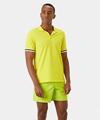 Men Others Solid - Men Cotton Pique Polo Shirt Solid, Lemon front worn view