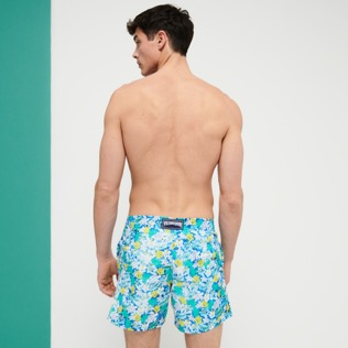 Men Classic Printed - Men Swim Trunks Tropical Turtles Vintage, Lazulii blue back worn view