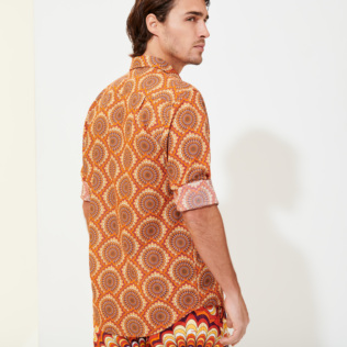 Others Printed - Unisex Cotton Voile Summer Shirt 1975 Rosaces, Apricot back worn view