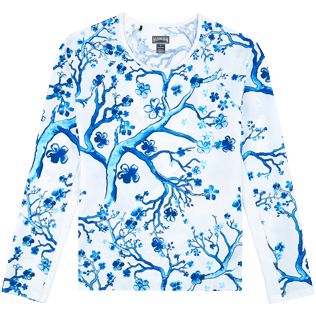 Women Others Printed - Long Sleeves Women Rashguard Cherry Blossom, Sea blue front view