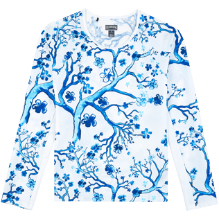 Photo de Femme AUTRES Imprimé - T-shirt anti UV femme manches longues Cherry Blossom, Bleu de mer vue de face Photo de Femme AUTRES Imprimé - T-shirt anti UV femme manches longues Cherry Blossom, Bleu de mer vue de face