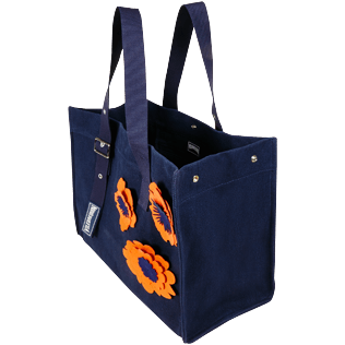 Others Embroidered - Large Beach Bag Fleurs 3D, Navy front worn view