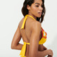 Mujer Halter Bordado - Top de bikini anudado alrededor del cuello con estampado Fleurs 3D para mujer, Yellow detalles vista 1