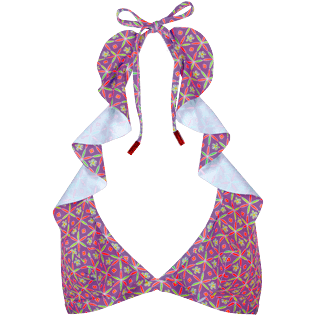 的图片 女款 Halter 印制 - 女士 Indian Ceramic 荷叶边挂脖式比基尼上衣, Pink berries 正面图 的图片 女款 Halter 印制 - 女士 Indian Ceramic 荷叶边挂脖式比基尼上衣, Pink berries 正面图