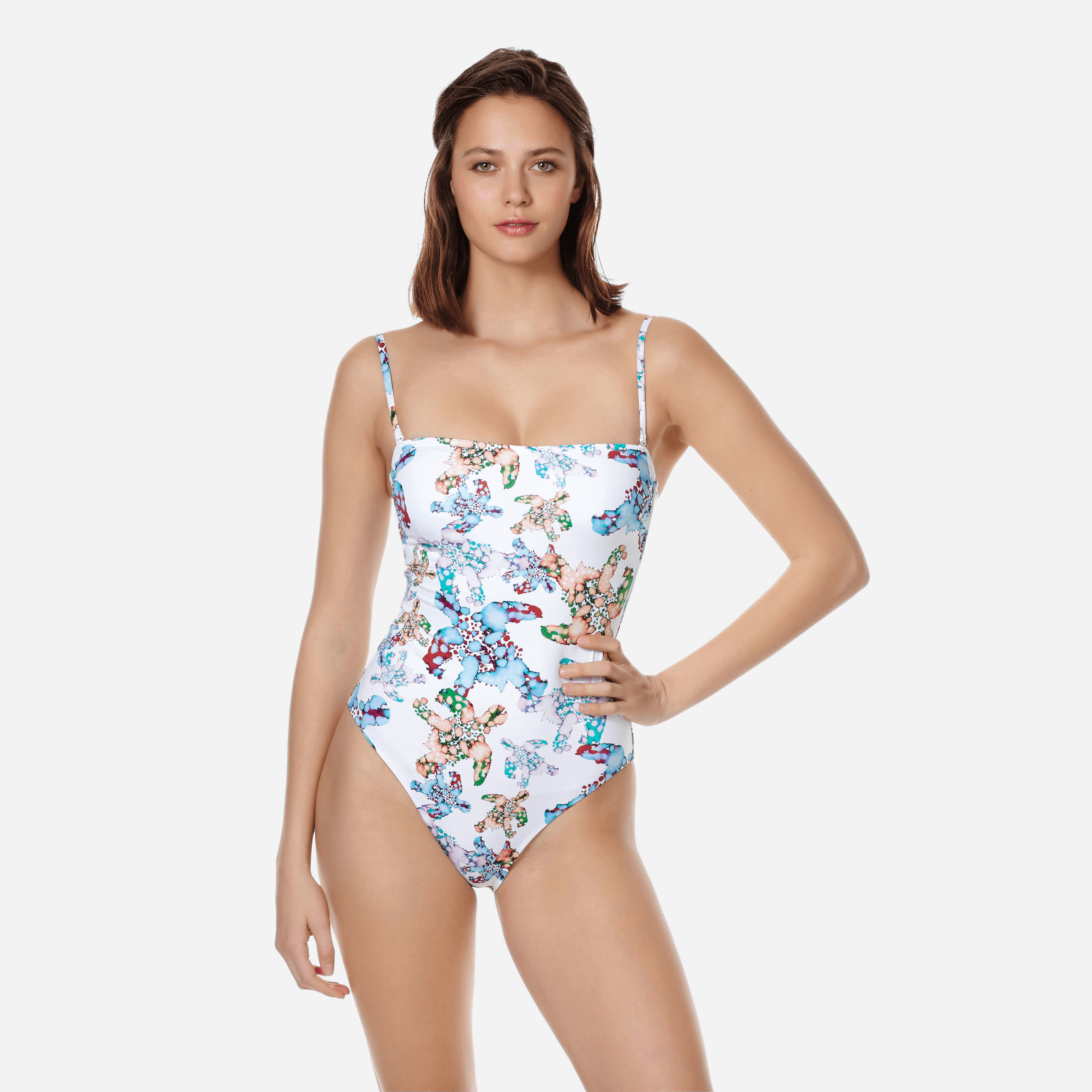 Click to view more detailed imagery on our partner's website Vilebrequin Women One Piece Swimsuit Bustier Watercolor Turtles In White