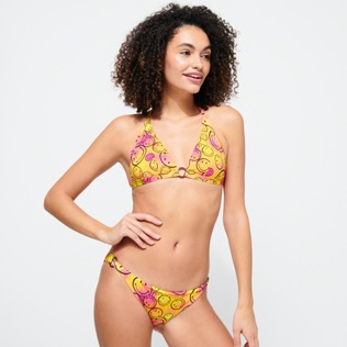 Donna Fitted Stampato - Top bikini donna all'americana Monsieur André - Vilebrequin x Smiley®, Limone dettagli vista 2