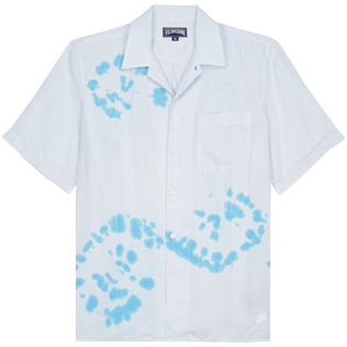 Men Others Printed - Men Bowling Shirt Linen and Cotton Snail Tie & Dye, Azure front view