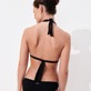 Mujer Halter Liso - Top de bikini anudado alrededor del cuello con estampado Plumes Jacquard para mujer, Negro vista trasera desgastada