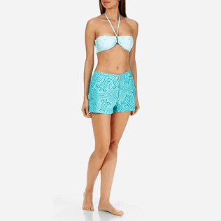 Mujer Shorty Estampado - Pantalón corto en tejido de bañador elástico con estampado Hypnotic Turtles para mujer, Curazao frontworn Mujer Shorty Estampado - Pantalón corto en tejido de bañador elástico con estampado Hypnotic Turtles para mujer, Curazao frontworn