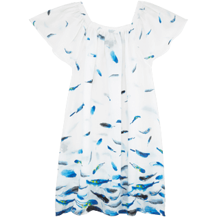 Mujer Autros Estampado - Vestido de manga corta con estampado Blue Breath y escote Bardot, Blanco back Mujer Autros Estampado - Vestido de manga corta con estampado Blue Breath y escote Bardot, Blanco back