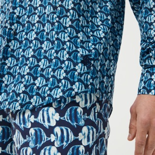 Men Others Printed - Unisex Cotton Voile Summer Shirt Batik Fishes, Navy details view 2