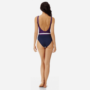 Damen Einteiler Bedruckt - Reverso Badeanzug mit Rundhalsausschnitt für Damen, Marineblau backworn Damen Einteiler Bedruckt - Reverso Badeanzug mit Rundhalsausschnitt für Damen, Marineblau backworn