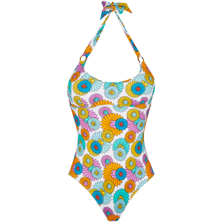 Women One piece Printed - Women One-piece Swimsuit Marguerites, White front view