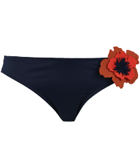 Women Classic brief Embroidered - Women Bikini Bottom Midi Brief Fleurs 3D, Navy front view