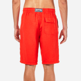 Hombre Bermudas Liso - Bermudas cortas de lino con estampado liso y bolsillos italianos para hombre, Amapola supp2 Hombre Bermudas Liso - Bermudas cortas de lino con estampado liso y bolsillos italianos para hombre, Amapola supp2