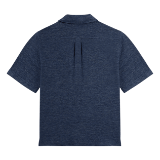 Men Others Solid - Unisex Linen Shirt Solid, Navy heather back view