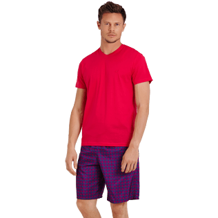 Homme AUTRES Uni - T-Shirt Col V en Coton Mercerisé Homme Uni, Groseille frontworn Homme AUTRES Uni - T-Shirt Col V en Coton Mercerisé Homme Uni, Groseille frontworn