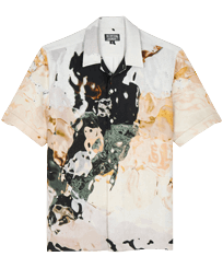 Men Bowling Shirt Linen Distortive water - Vilebrequin x Highsnobiety Wild stone front view