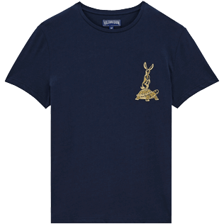 Hombre Autros Bordado - Camiseta de algodón con bordado The Year of the Rabbit para hombre, Azul marino vista frontal