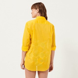 男款 Others 纯色 - 纯色中性纯棉巴厘纱衬衫, Yellow 细节视图5