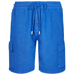 Men Others Solid - Men Cargo Linen Bermuda Shorts Solid, Sea blue front view
