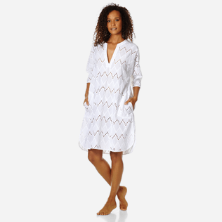 Women Others Embroidered - Women Cotton Beach Cover-up Broderies Anglaises, White frontworn Women Others Embroidered - Women Cotton Beach Cover-up Broderies Anglaises, White frontworn