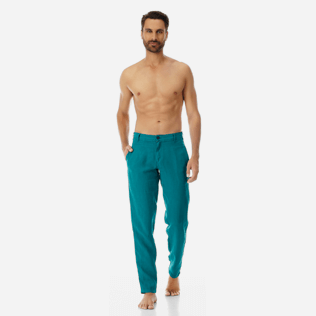 Hombre Autros Liso - Pantalones de corte recto en lino de color liso para hombre, Pinos frontworn Hombre Autros Liso - Pantalones de corte recto en lino de color liso para hombre, Pinos frontworn