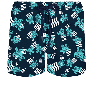 Men Short classic Printed - Men Swimwear Short and Fitted Stretch- Plastic Odyssey x Vilebrequin, Navy front view
