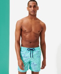 Men Classic Printed - Men Swimwear 2016 Bubble Turtles, Lagoon front worn view