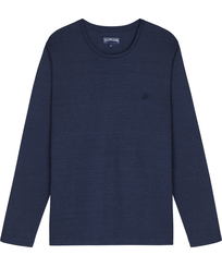 Unisex Linen Long Sleeves T-shirt Solid Navy front view
