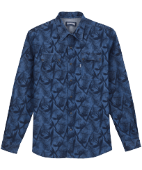 Camisa tejana de cambray con estampado Madrague para hombre Dark denim w1 vista frontal