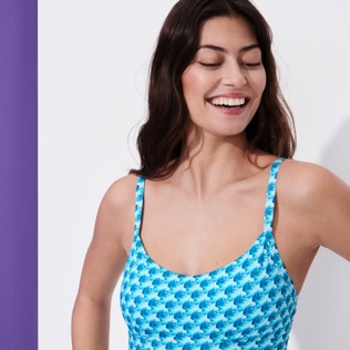 Damen Einteiler Bedruckt - Micro Waves Badeanzug für Damen, Lazulii blue Details Ansicht 1