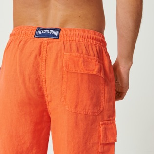 Men Others Solid - Men Linen Bermuda Shorts cargo pockets, Guava details view 2