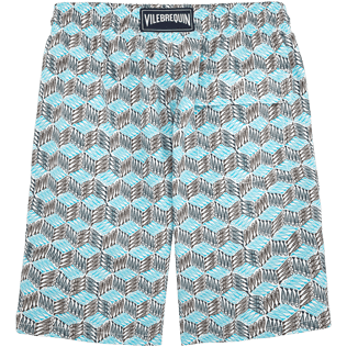 Men Long classic Printed - Fishes Cube Long Cut Swim shorts, Azure back Men Long classic Printed - Fishes Cube Long Cut Swim shorts, Azure back