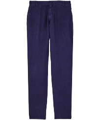 Men Others Solid - Men straight Linen Pants Solid, Midnight blue front view