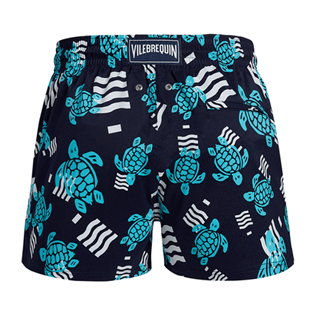 Picture of Men Short classic Printed - Men Swimwear Short and Fitted Stretch- Plastic Odyssey x Vilebrequin, Navy back view Picture of Men Short classic Printed - Men Swimwear Short and Fitted Stretch- Plastic Odyssey x Vilebrequin, Navy back view